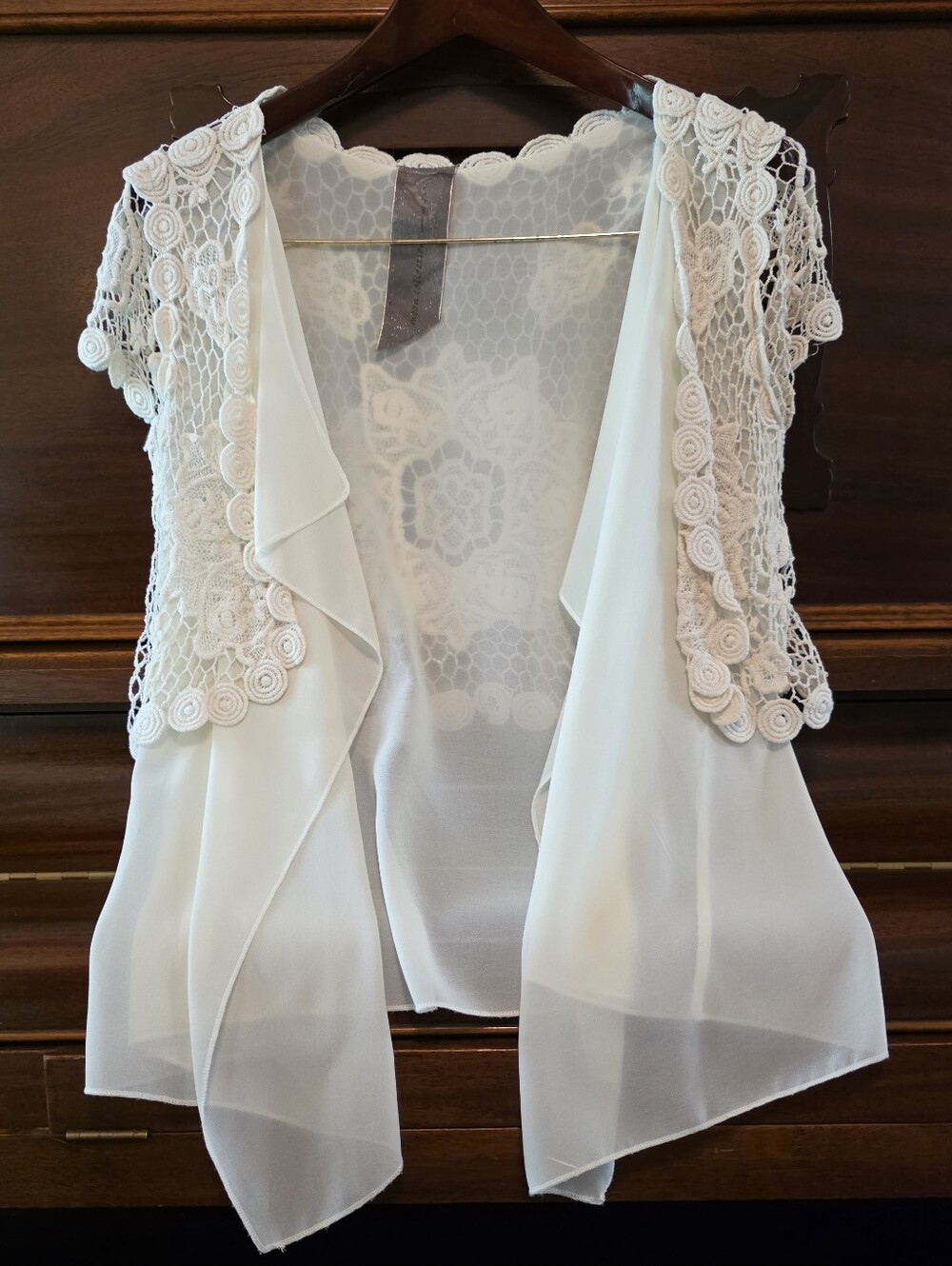 Moon Collection Open-Front Lace & Chiffon Vest